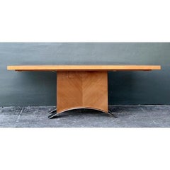 Vintage Italian Extendable Burl Wood and Chrome Dining Table