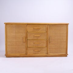 Vintage Italian Faux Bamboo and Grasscloth Credenza or Sideboard