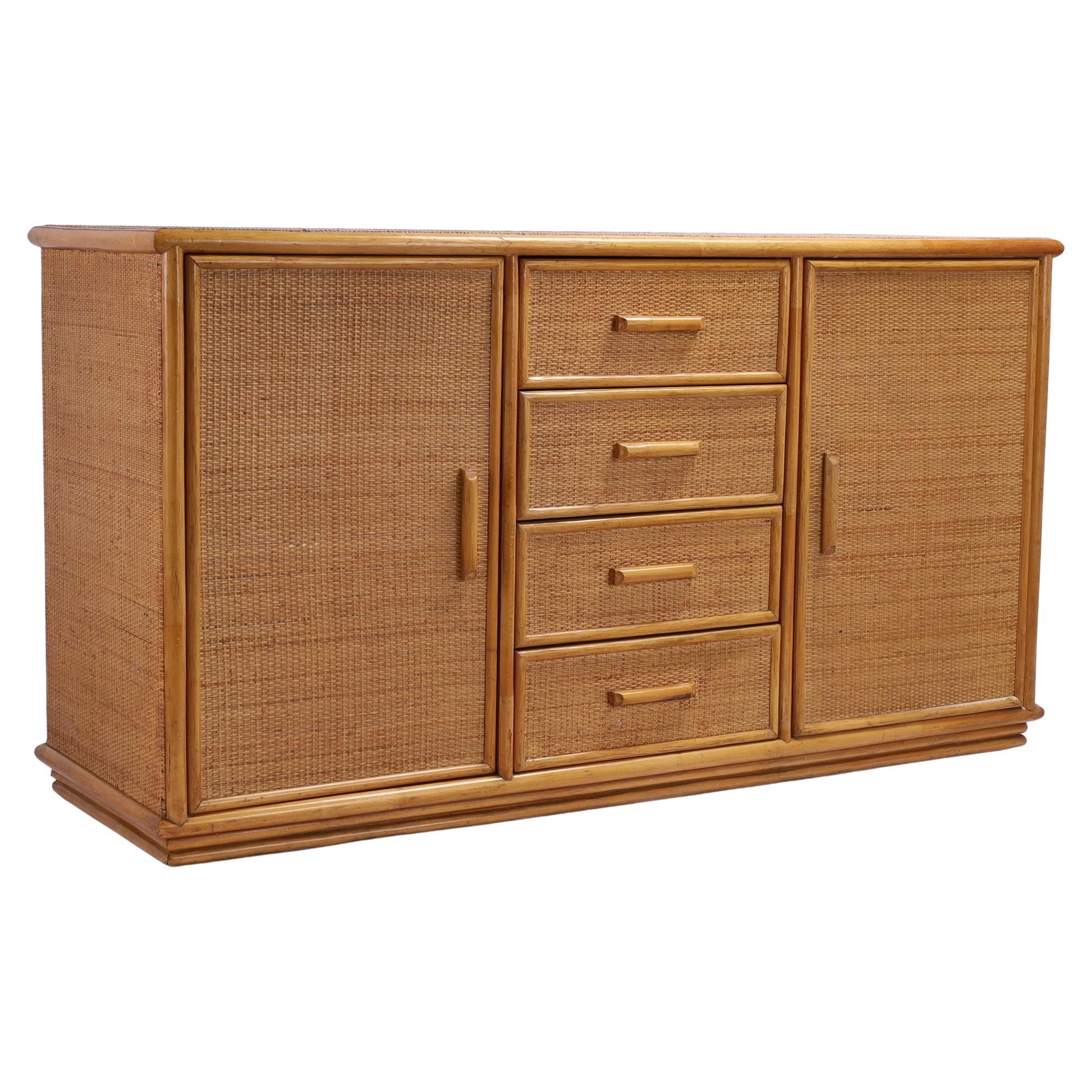 Italienische Anrichte oder Sideboard aus Kunstbambus und Grastapete, Vintage