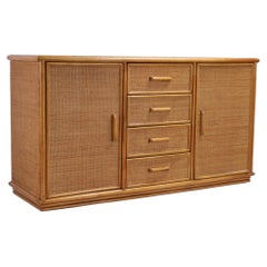 Vintage Italian Faux Bamboo and Grasscloth Credenza or Sideboard