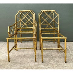 Vintage Italian Faux Bamboo Brass Dining Chairs - Set Of 4