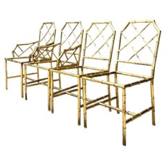 Vintage Italian Faux Bamboo Brass Dining Chairs - Set Of 4