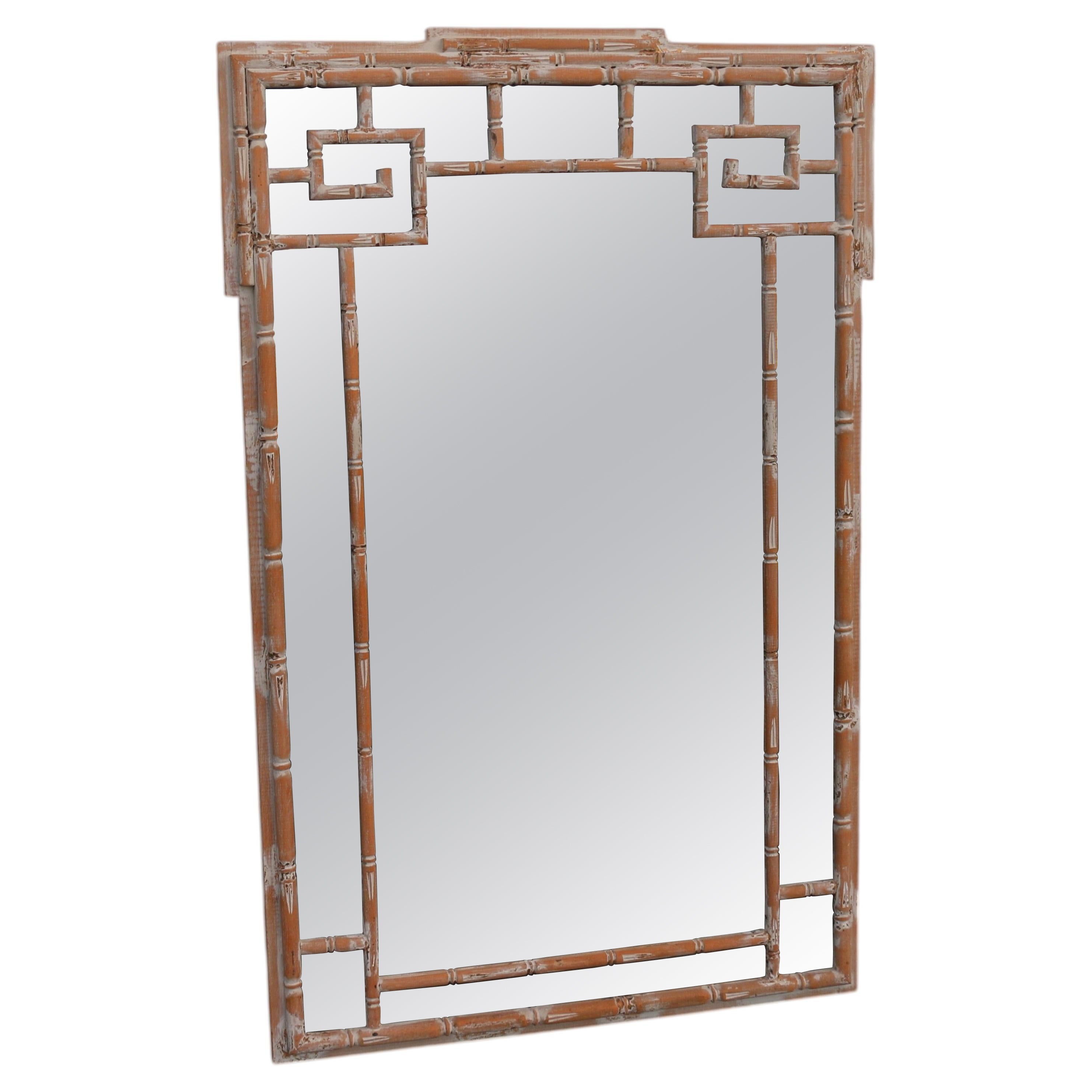Miroir mural vintage italien en faux bambou avec clé grecque, 1970