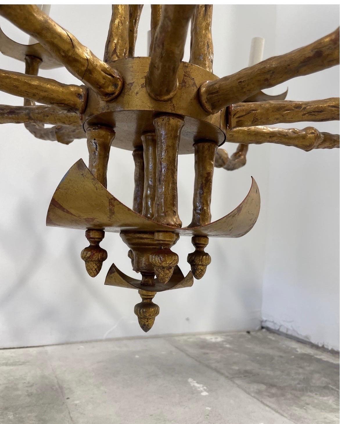 Vintage Italian Faux Gilt Bamboo Chinoiserie 10 Light Chandelier 4