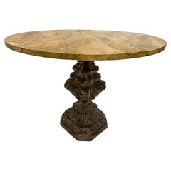 Vintage Italian Faux Marble Finish Table With Carved Architectural Element Base