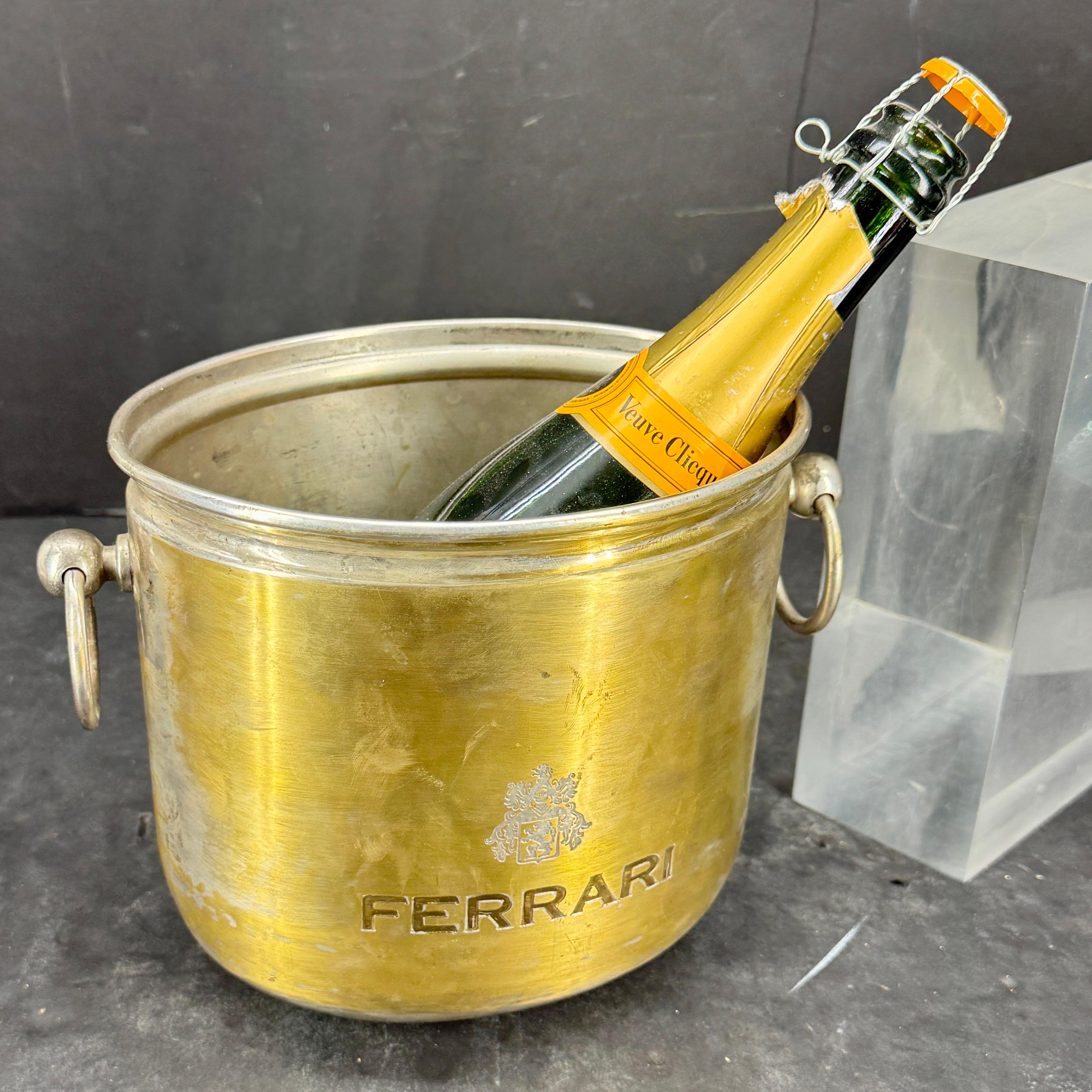 Mid-Century moderno Vintage By FERRARI Chrome Brass Ice Bucket Wine Cooler in vendita