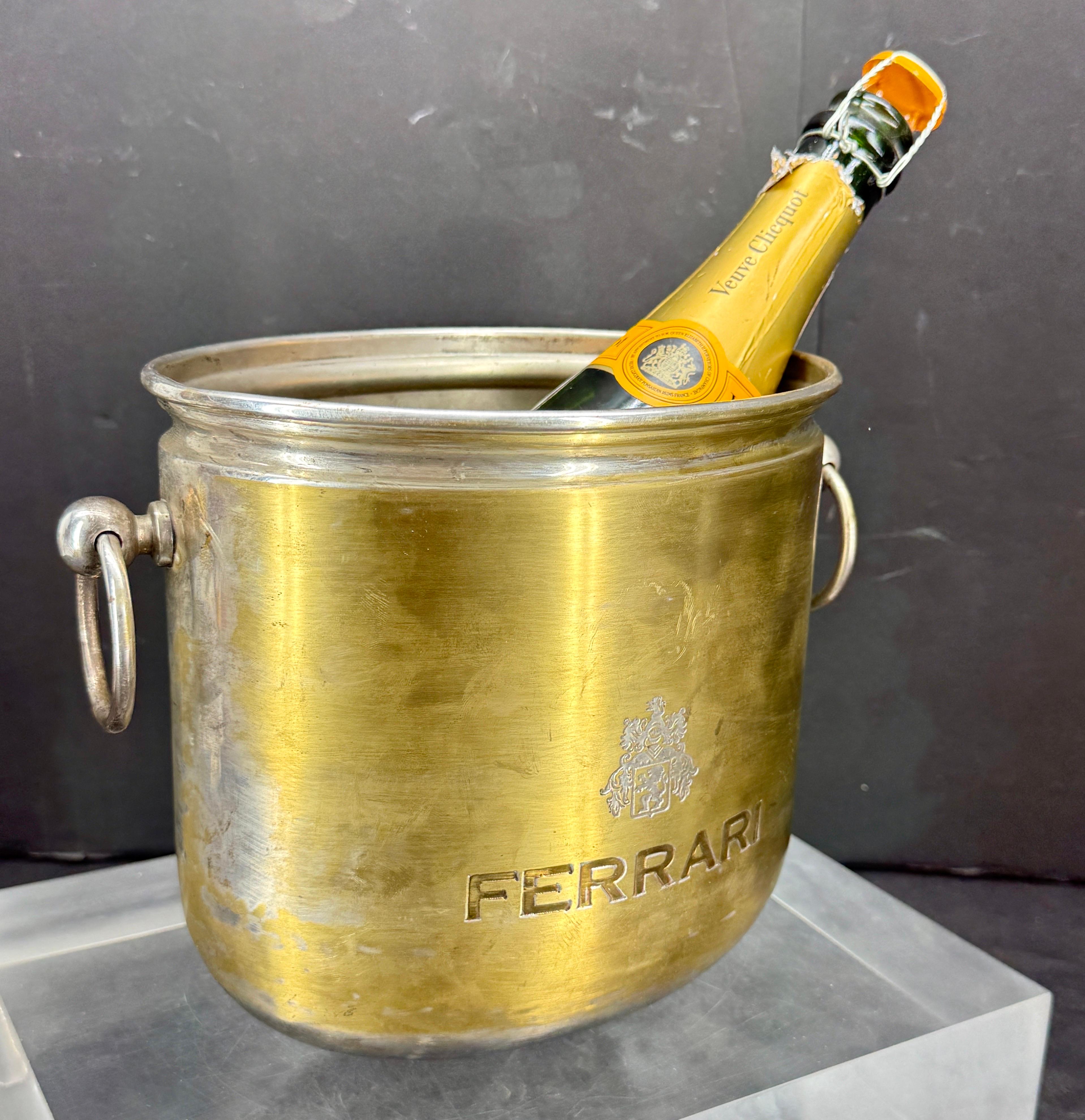 Metallo Vintage By FERRARI Chrome Brass Ice Bucket Wine Cooler in vendita