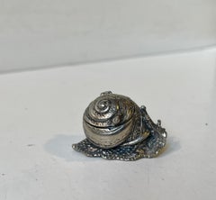 Vintage Italian Figural Snail Pill Box in White Metal