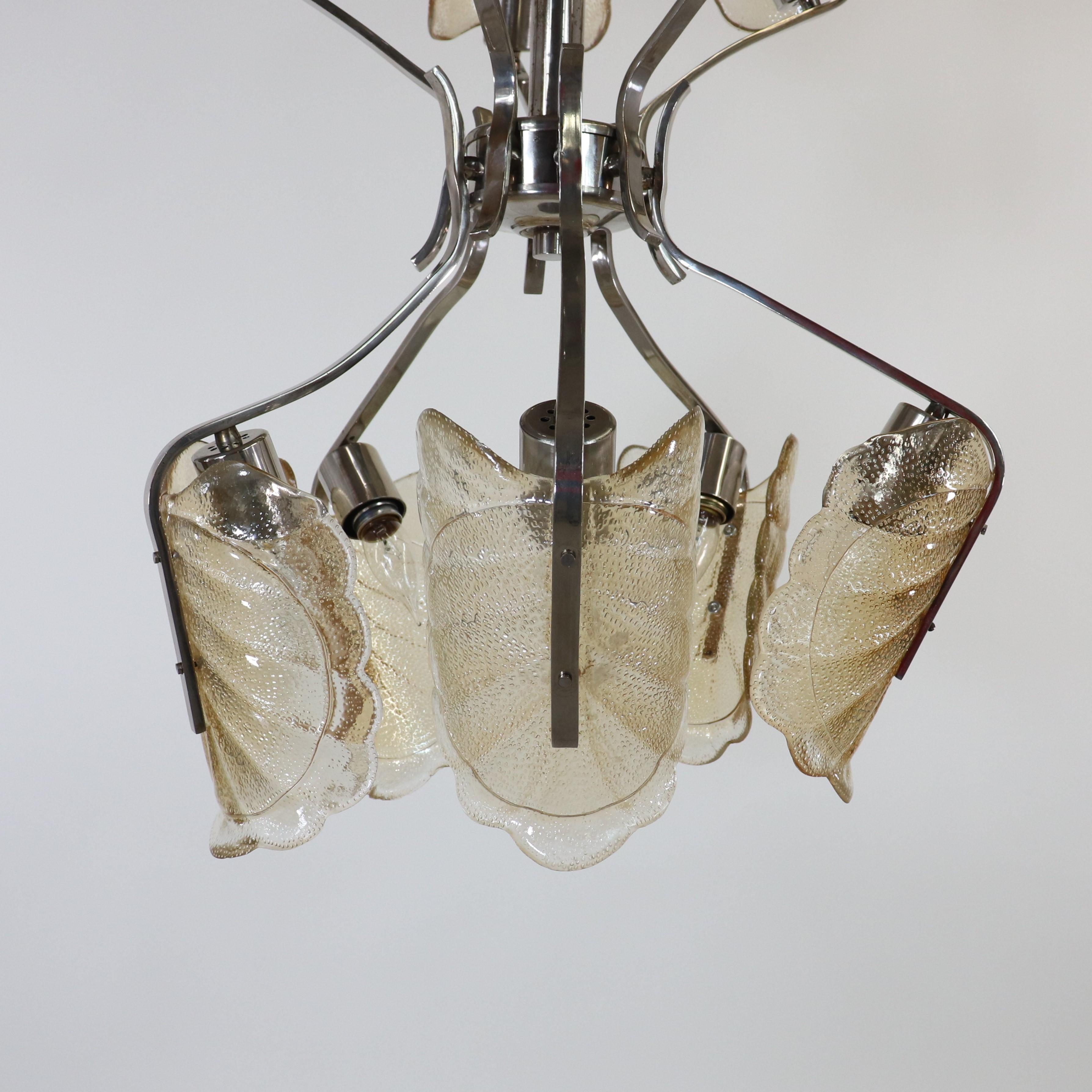 Vintage Italian Fixture with Textured Glass and Amber Accents For Sale 6