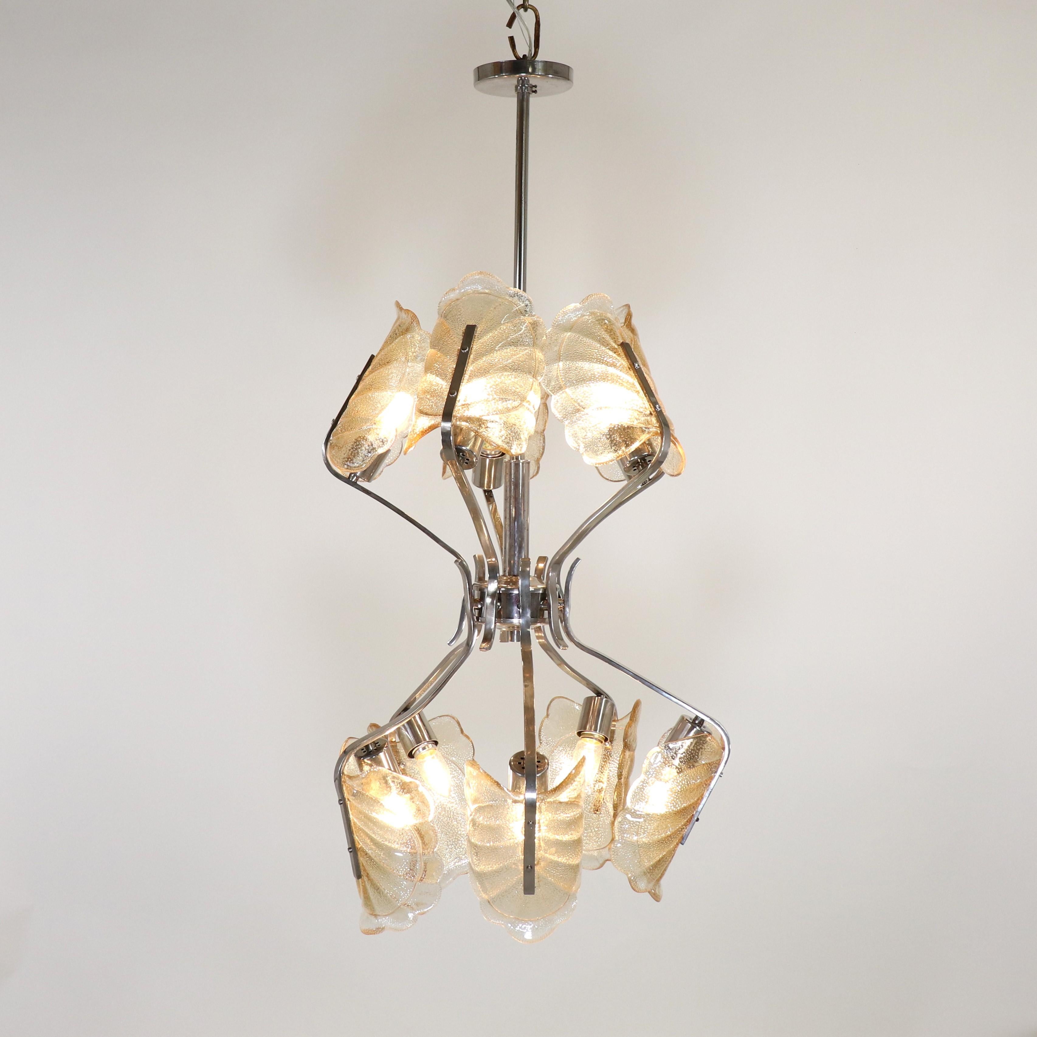 Mid-Century Modern Vintage Italian Fixture with Textured Glass and Amber Accents For Sale