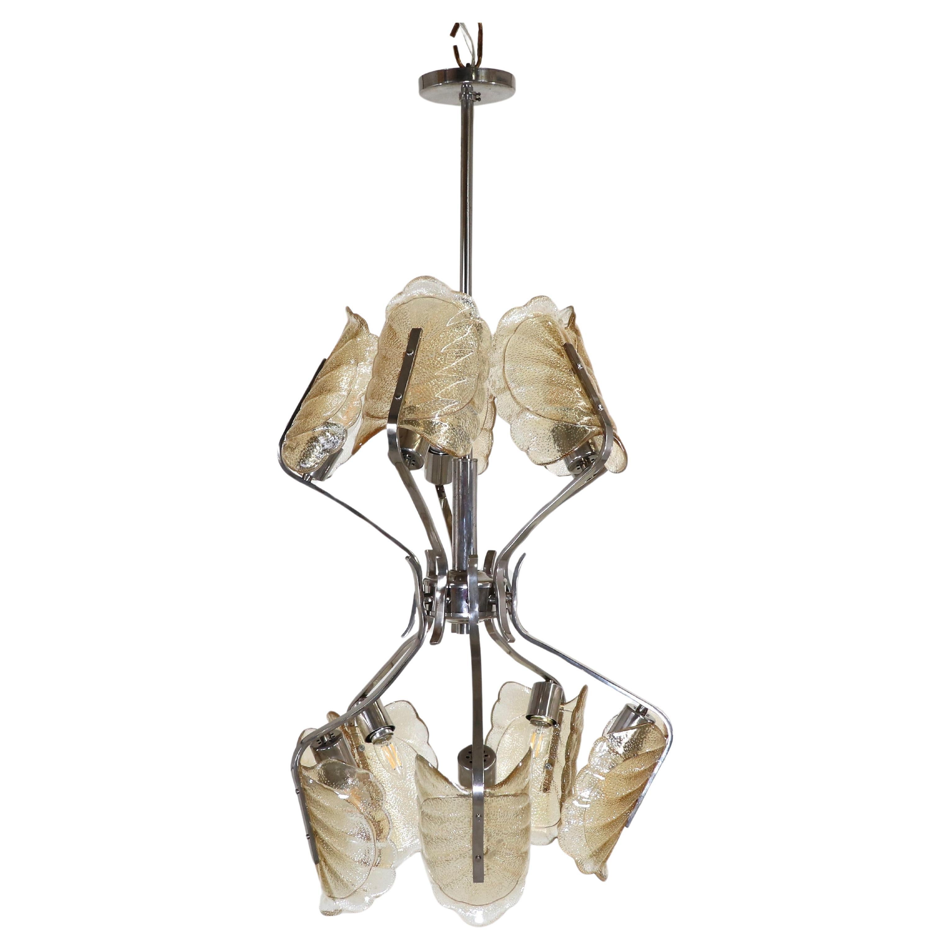 Vintage Italian Fixture with Textured Glass and Amber Accents