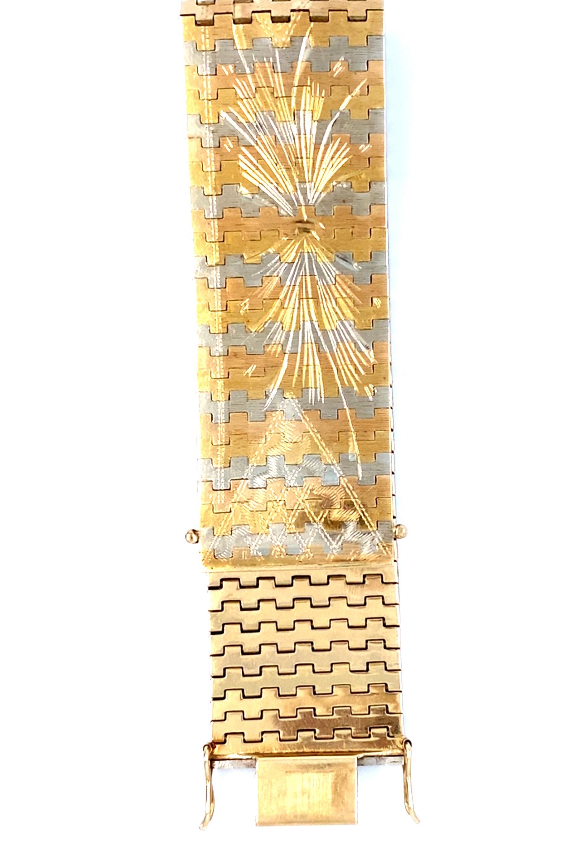 Vintage Italian Flat Two Tone Gold Bracelet For Sale 1