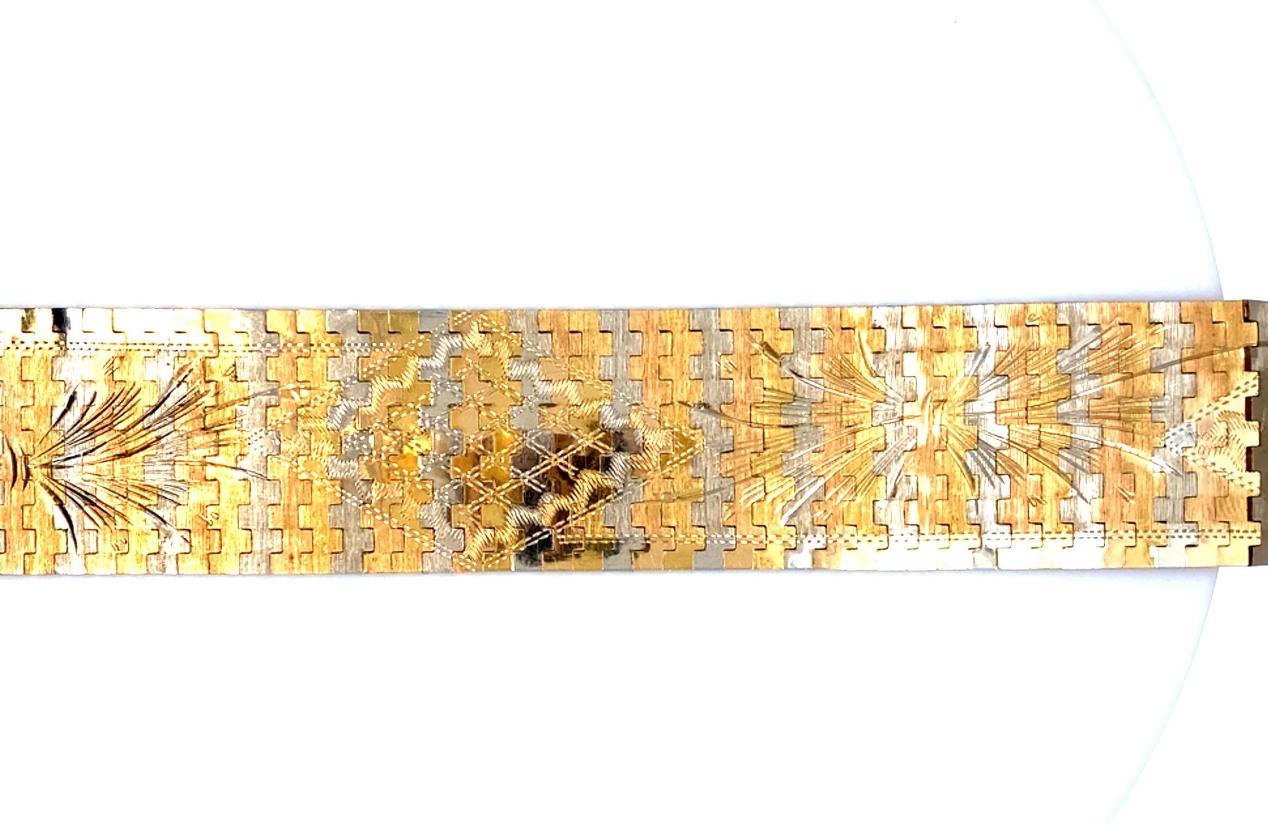Vintage Italian Flat Two Tone Gold Bracelet For Sale 2