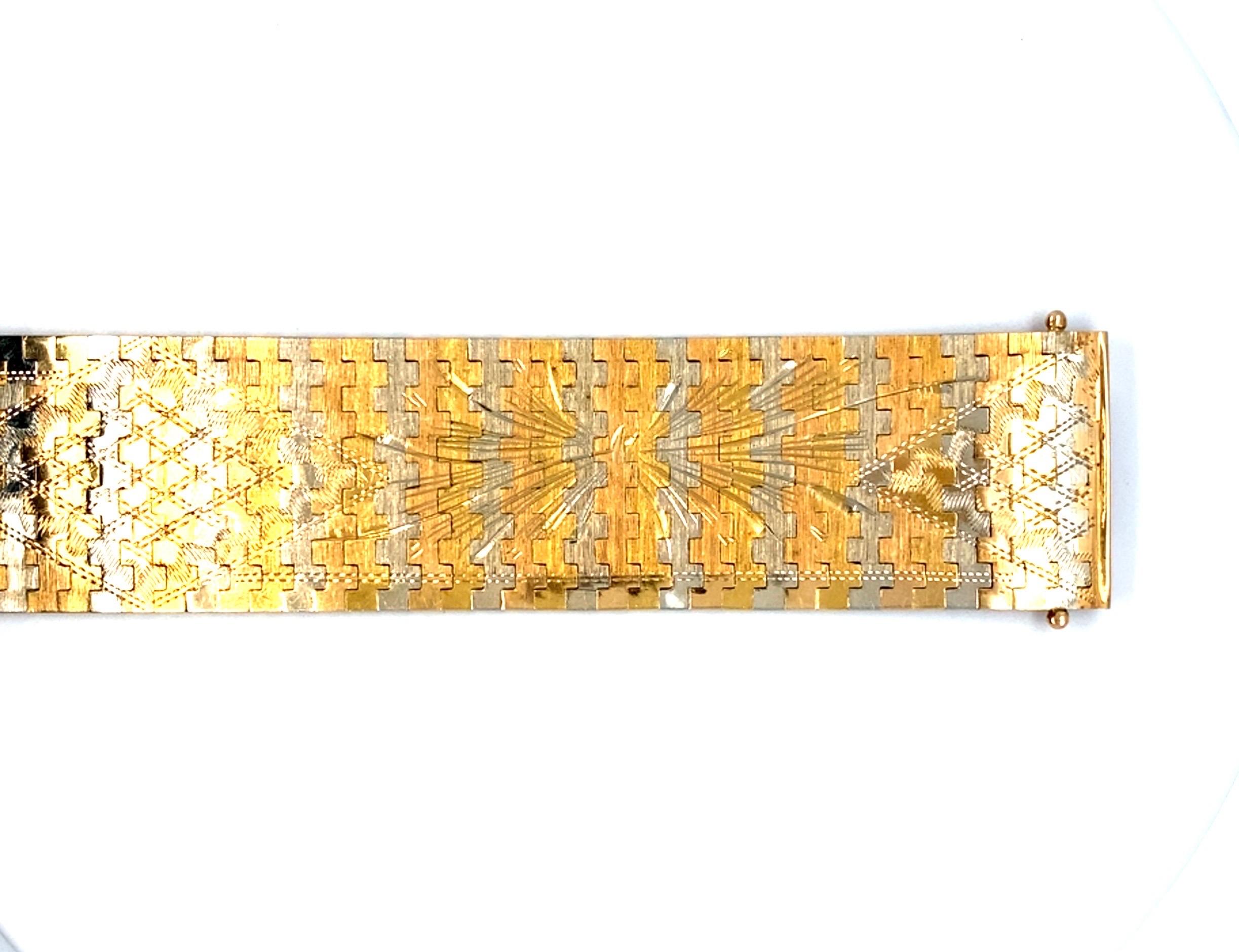Vintage Italian Flat Two Tone Gold Bracelet For Sale 3