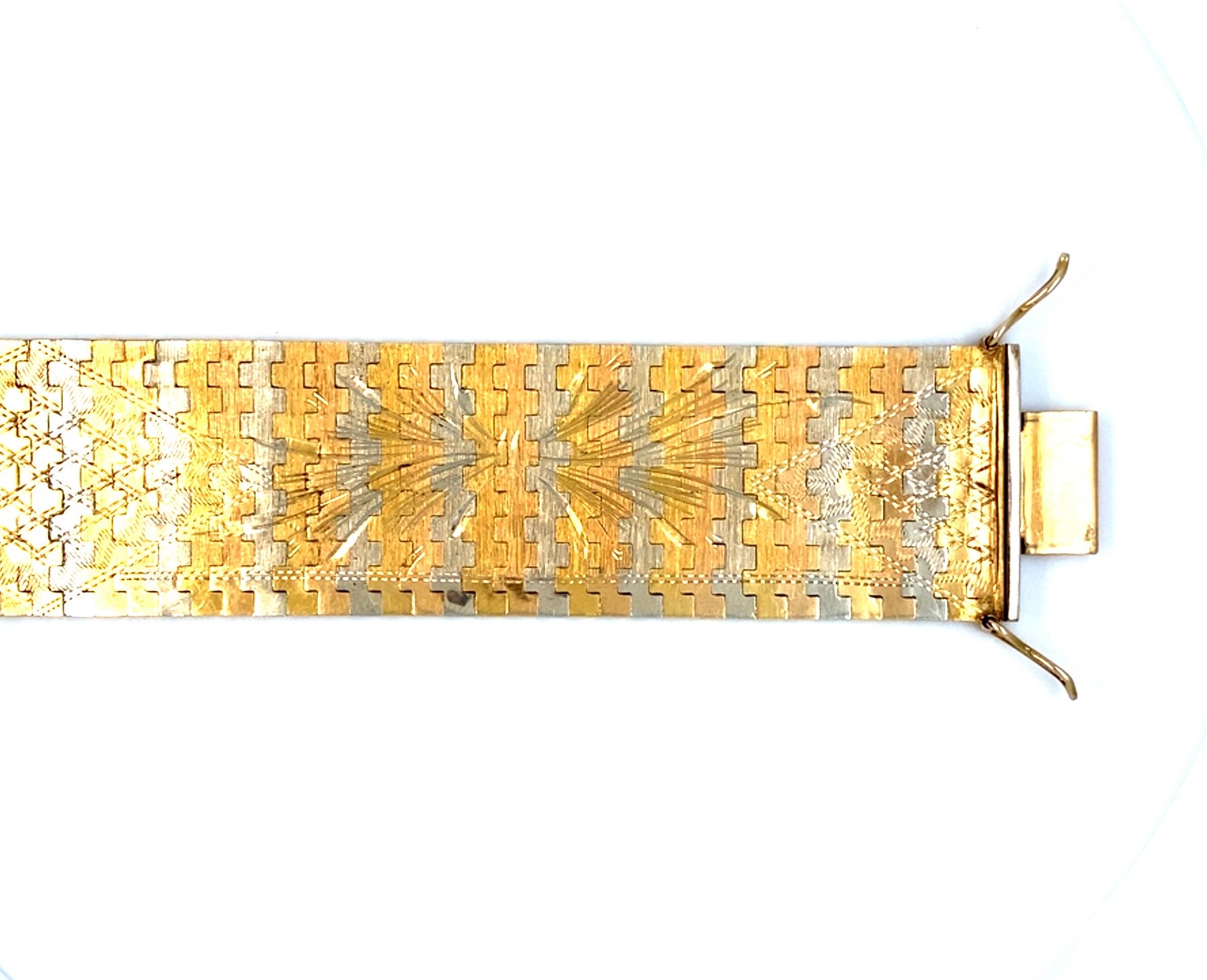 Vintage Italian Flat Two Tone Gold Bracelet For Sale 4