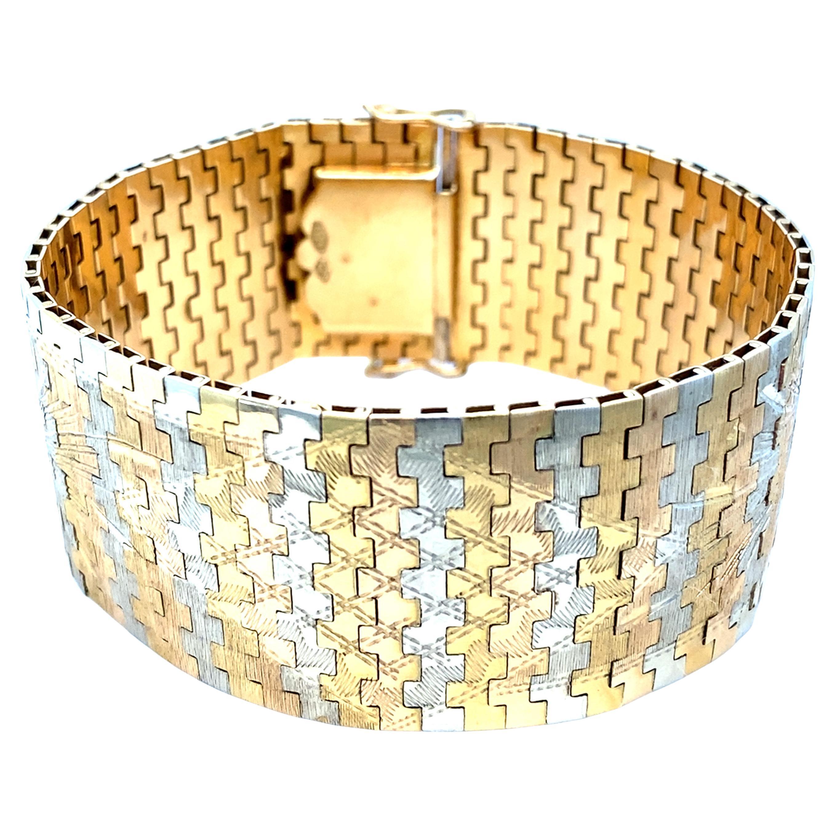 Vintage Italian Flat Two Tone Gold Bracelet
