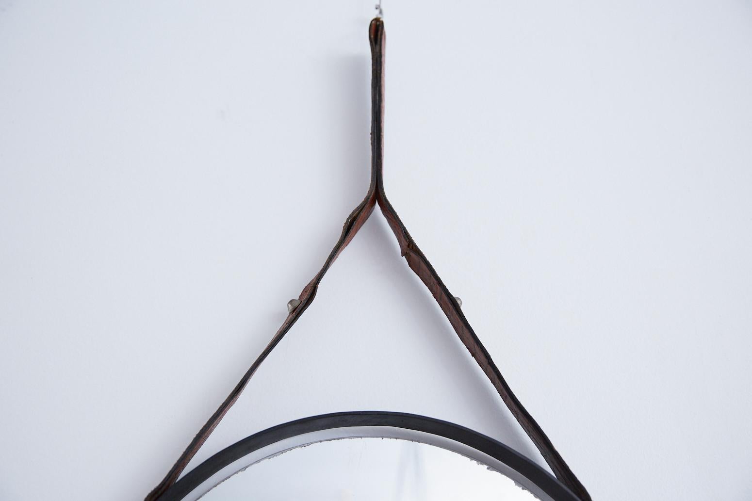 20th Century Vintage Italian Floating Iron and Leather Mirror