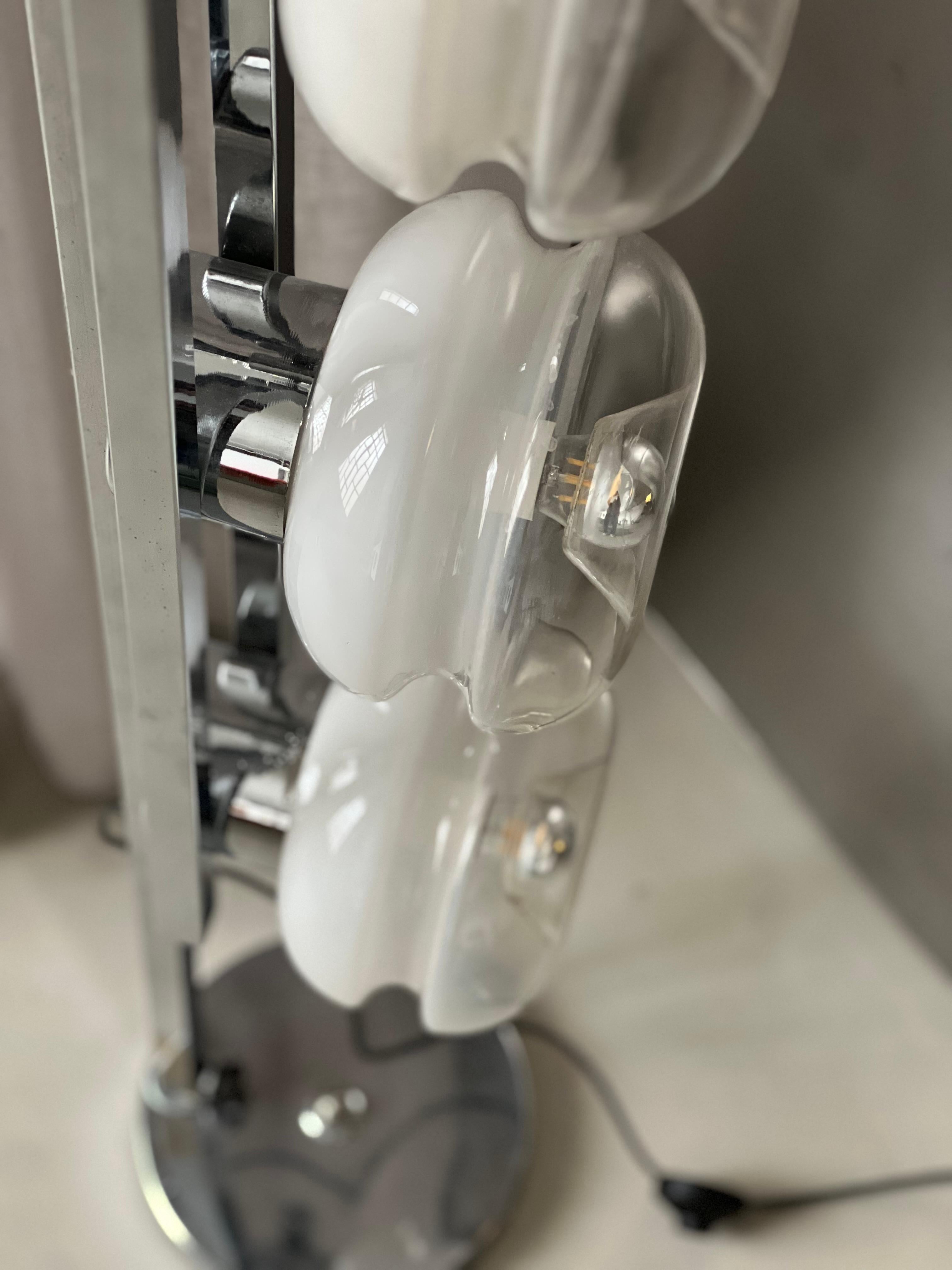 Vintage Italian Floor Lamp in Chromed Metal and Glass with Three Faded Shades For Sale 8