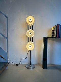 Vintage Italian Floor Lamp in Chromed Metal and Glass with Three Faded Shades