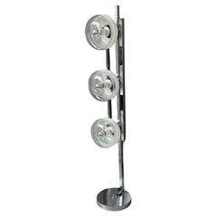 Vintage Italian Floor Lamp in Chromed Metal and Glass with Three Faded Shades