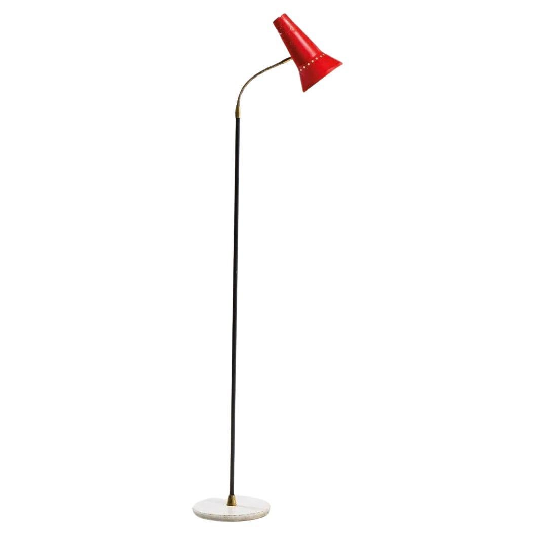 Vintage Italian Floor Lamp de metal, latón, base de mármol, Italia, años 50 Stilnovo