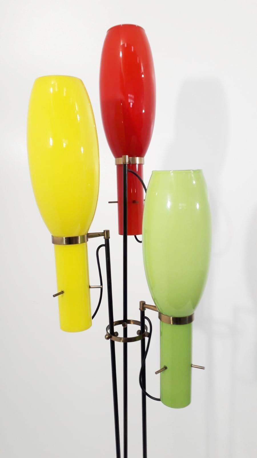 Vintage Italian Floor Lamp w/ Murano Glass Designed by Vistosi, 1950s 1