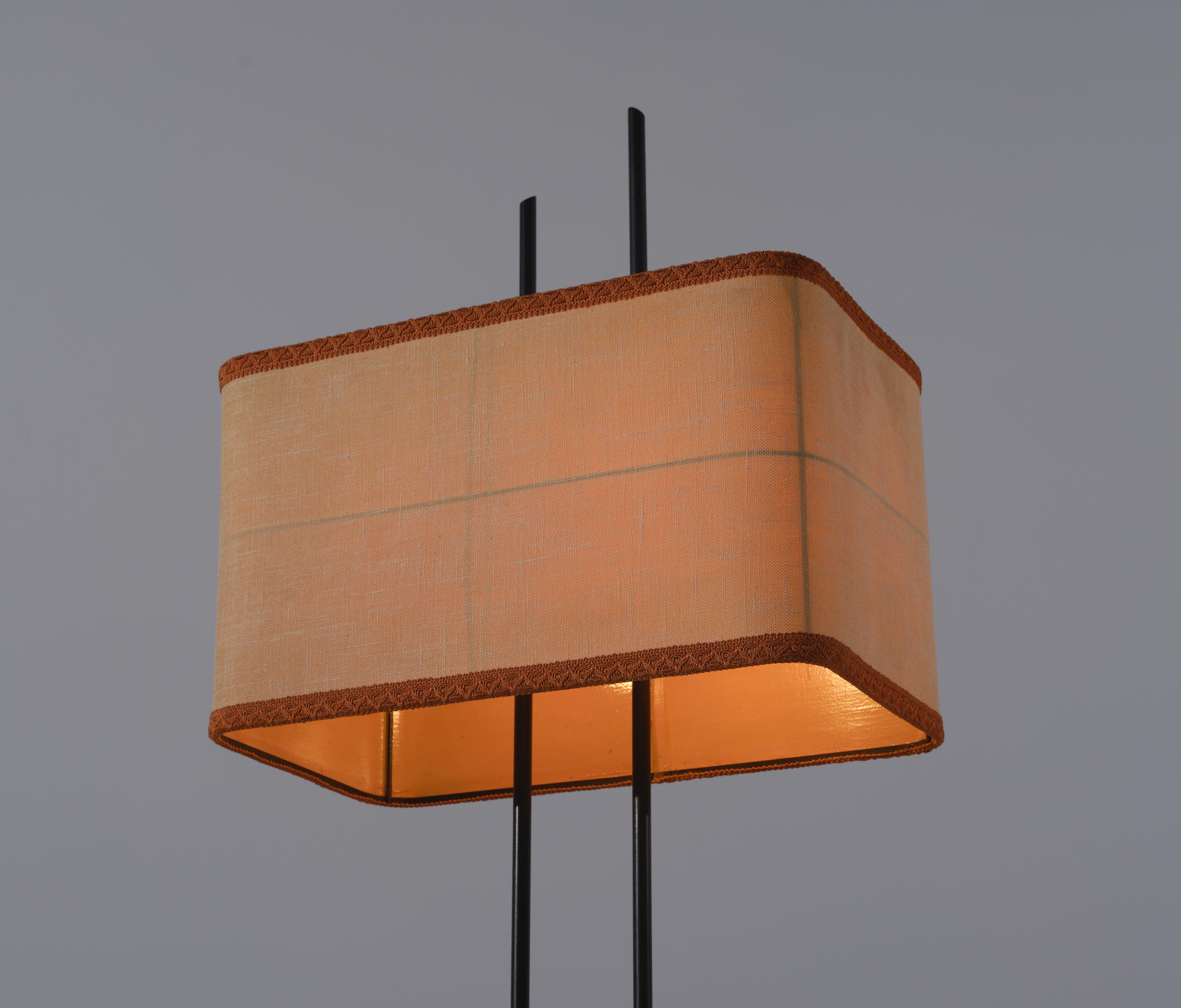 Mid-20th Century Vintage Italian Floor Lamp with Fabric Shade, Brass and Marble Base