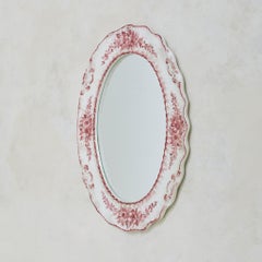 Vintage Italian Floral Ceramic Oval Wall Mirror by Bassano