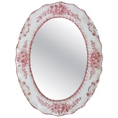 Vintage Italian Floral Ceramic Oval Wall Mirror by Bassano