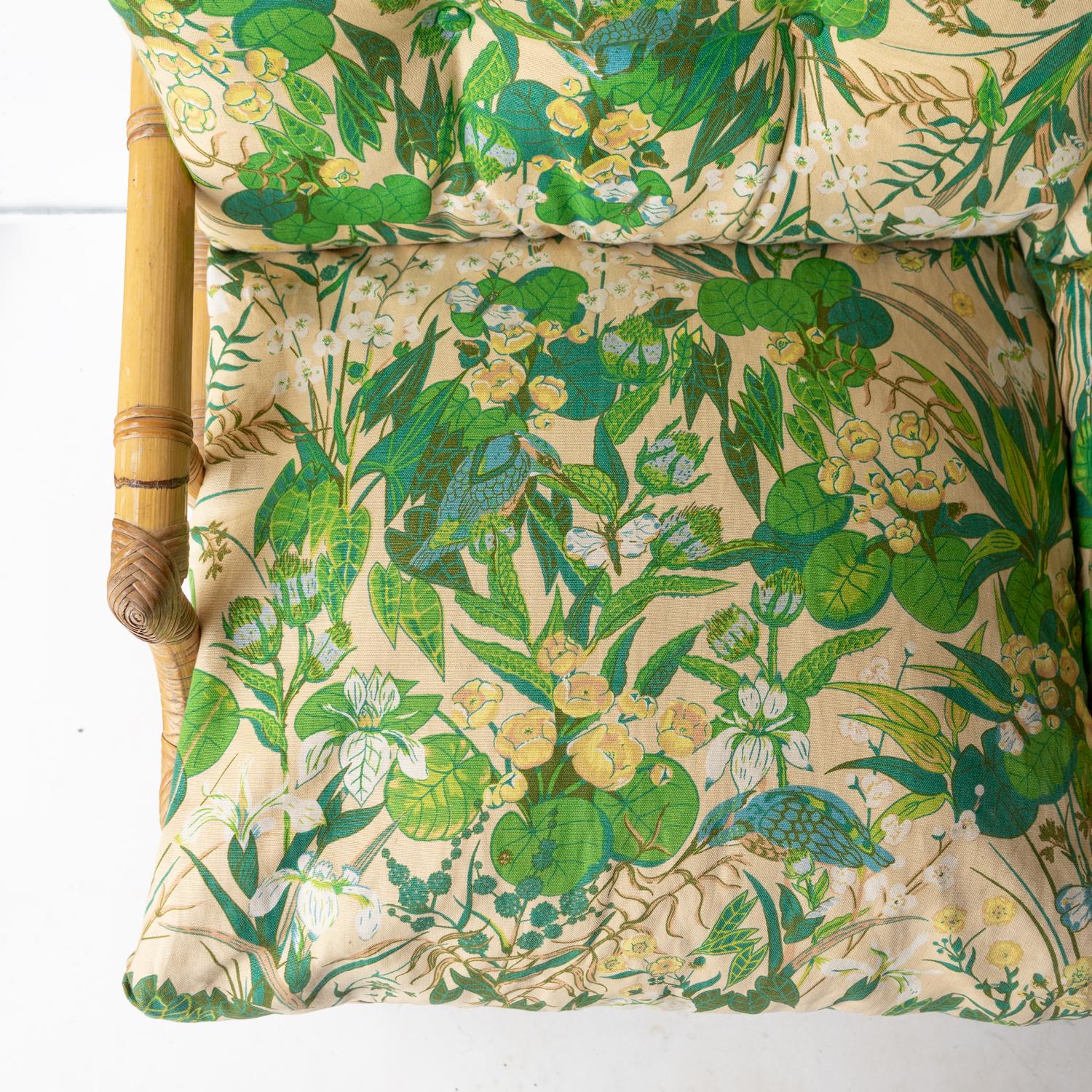 Vintage Italian Floral Upholstered Bamboo And Rattan Sofa By Vivai Del Sud 1970s 3