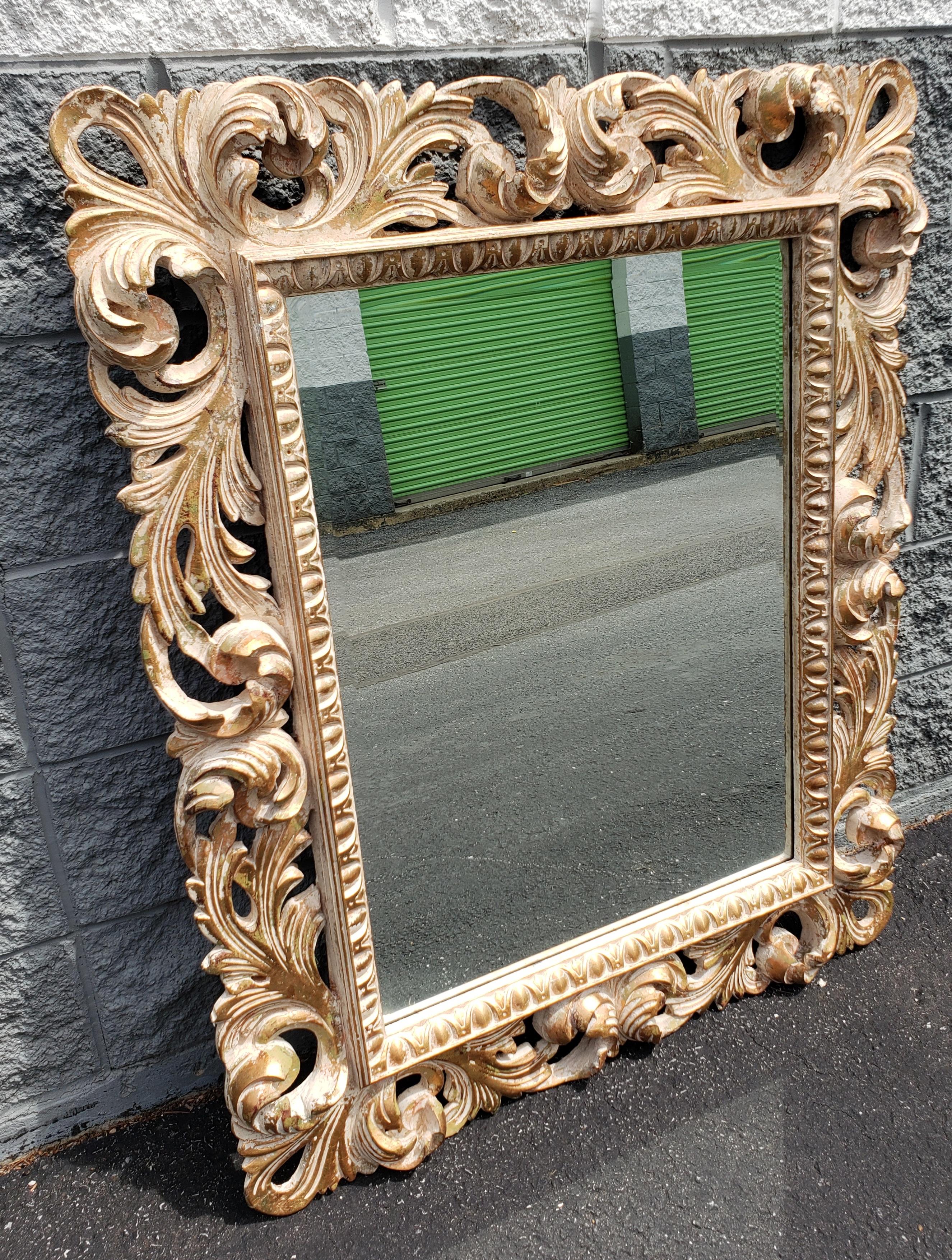 American Vintage Italian Florentine Carved Frame Mirror, Circa 1980s For Sale