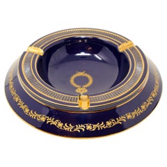 Antique Italian Florentine Cobalt Blue and Gold Large Footed Ashtray