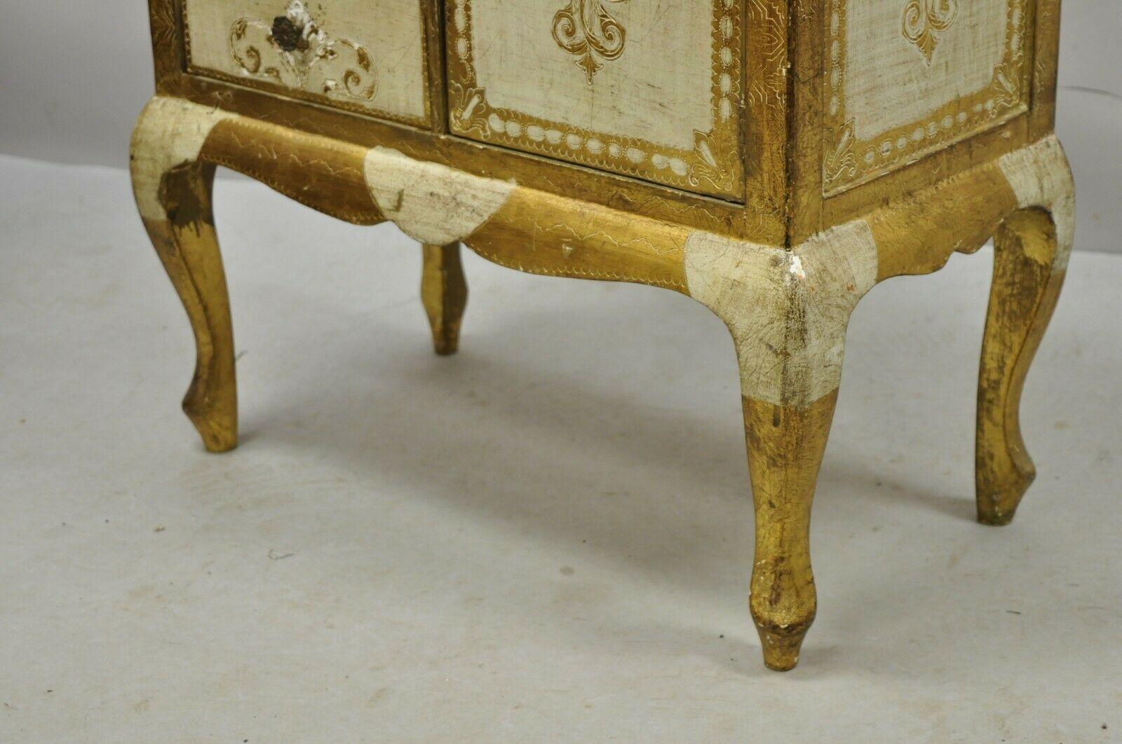 Vintage Italian Florentine Cream and Gold Small Nightstand Side Table Cabinet 3