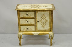 Vintage Italian Florentine Cream and Gold Small Nightstand Side Table Cabinet