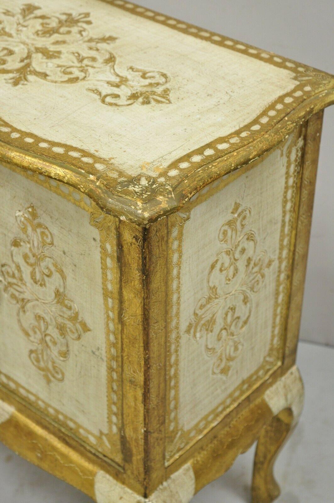 Wood Vintage Italian Florentine Cream and Gold Small Nightstand Side Table Cabinet