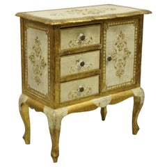 Vintage Italian Florentine Cream and Gold Small Nightstand Side Table Cabinet