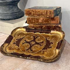 Vintage Italian Florentine Gilt Brown Gold Rectangular Tray