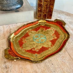 Vintage Italian Florentine Gilt Gold Orange Blue Tray