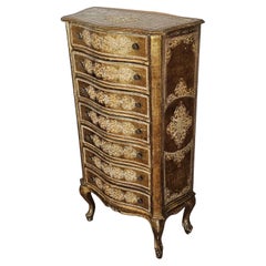 Vintage Italian Florentine Gilt Tall Chest of Drawers Lingerie Semainier