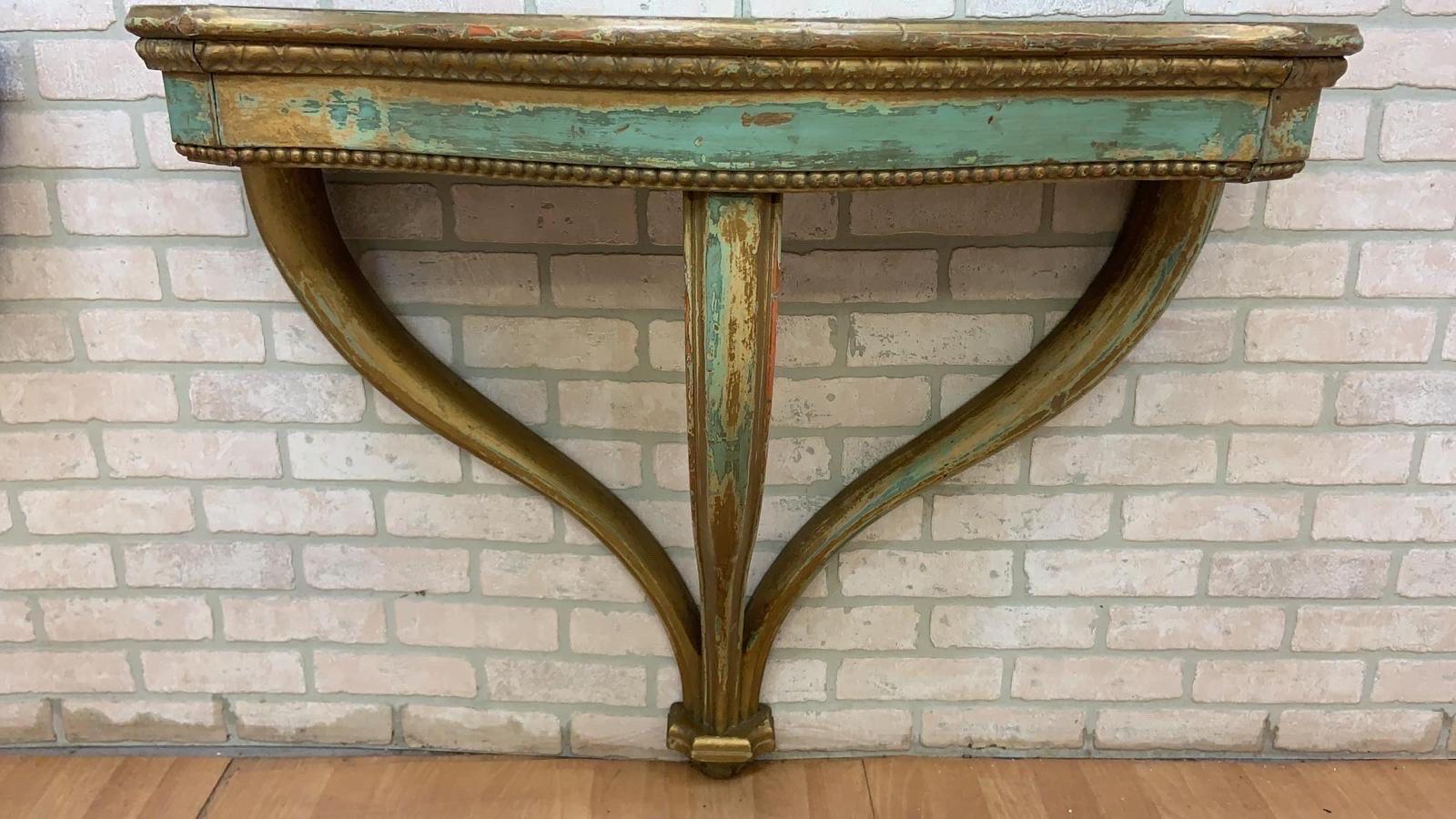 Vintage Italian Florentine Gilt Wall Hanging Demilune Console Shelf Table, Pair 3