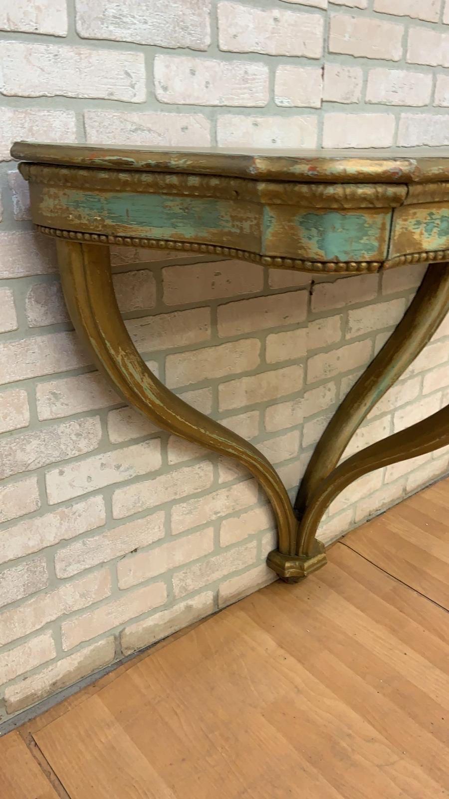 Vintage Italian Florentine Gilt Wall Hanging Demilune Console Shelf Table, Pair 4