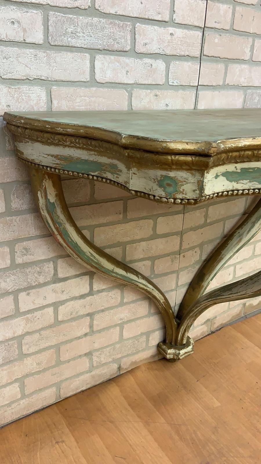 Vintage Italian Florentine Gilt Wall Hanging Demilune Console Shelf Table, Pair 5
