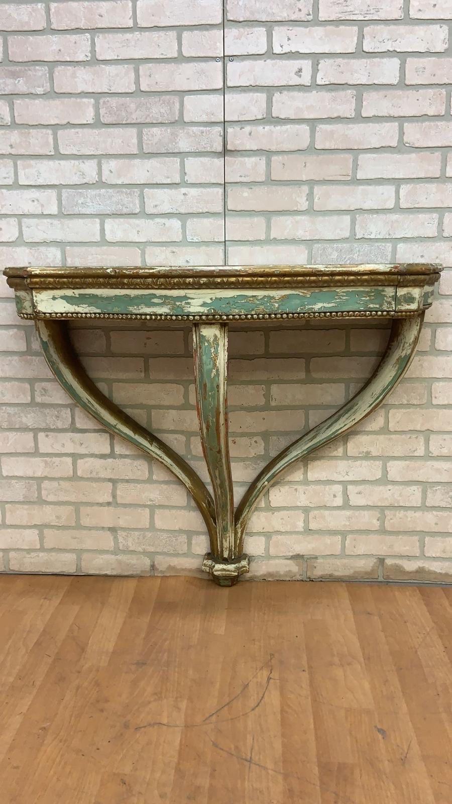 Vintage Italian Florentine Gilt Wall Hanging Demilune Console Shelf Table, Pair 6