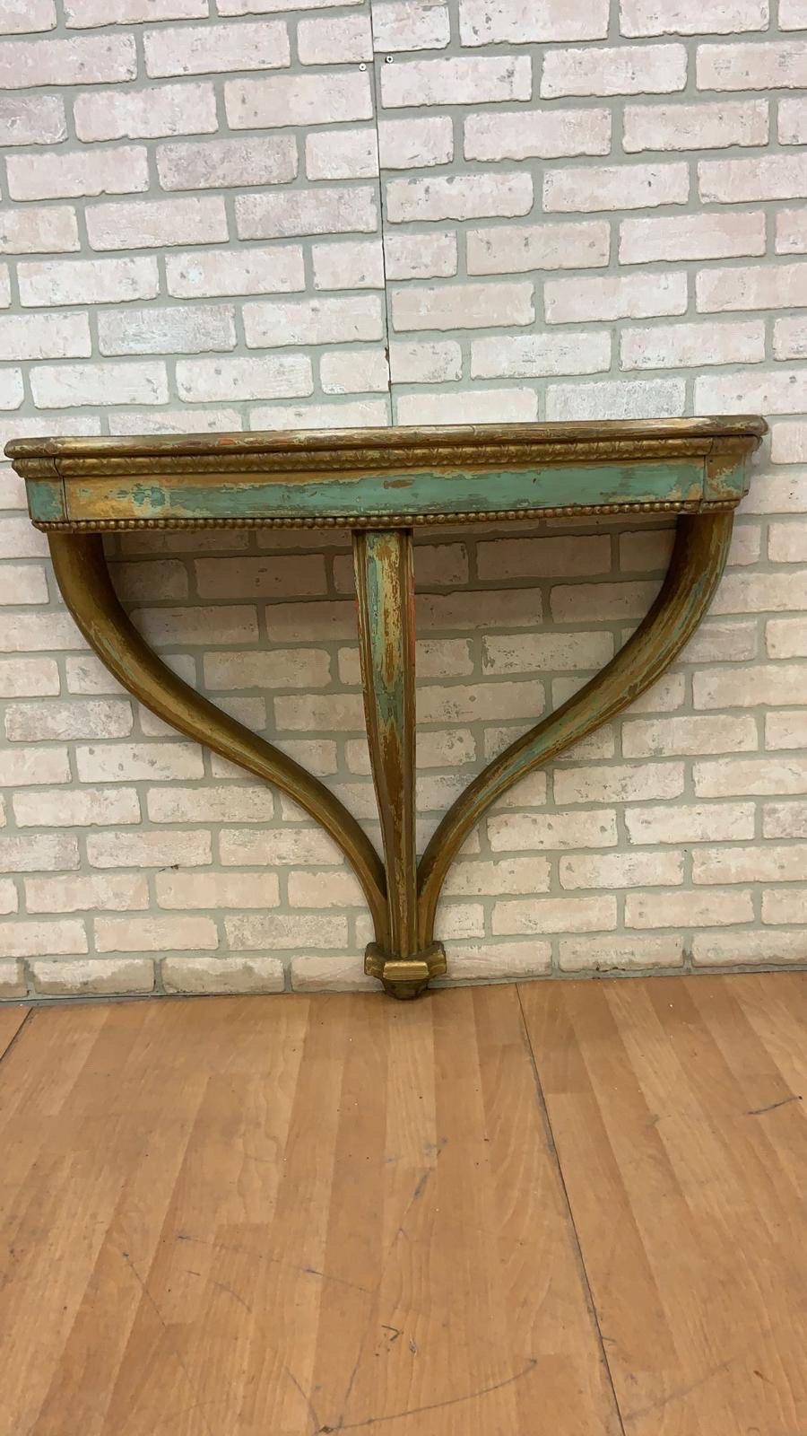 Vintage Italian Florentine Gilt Wall Hanging Demilune Console Shelf Table, Pair 7