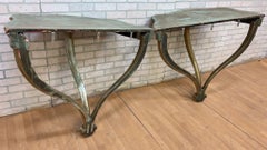 Vintage Italian Florentine Gilt Wall Hanging Demilune Console Shelf Table, Pair