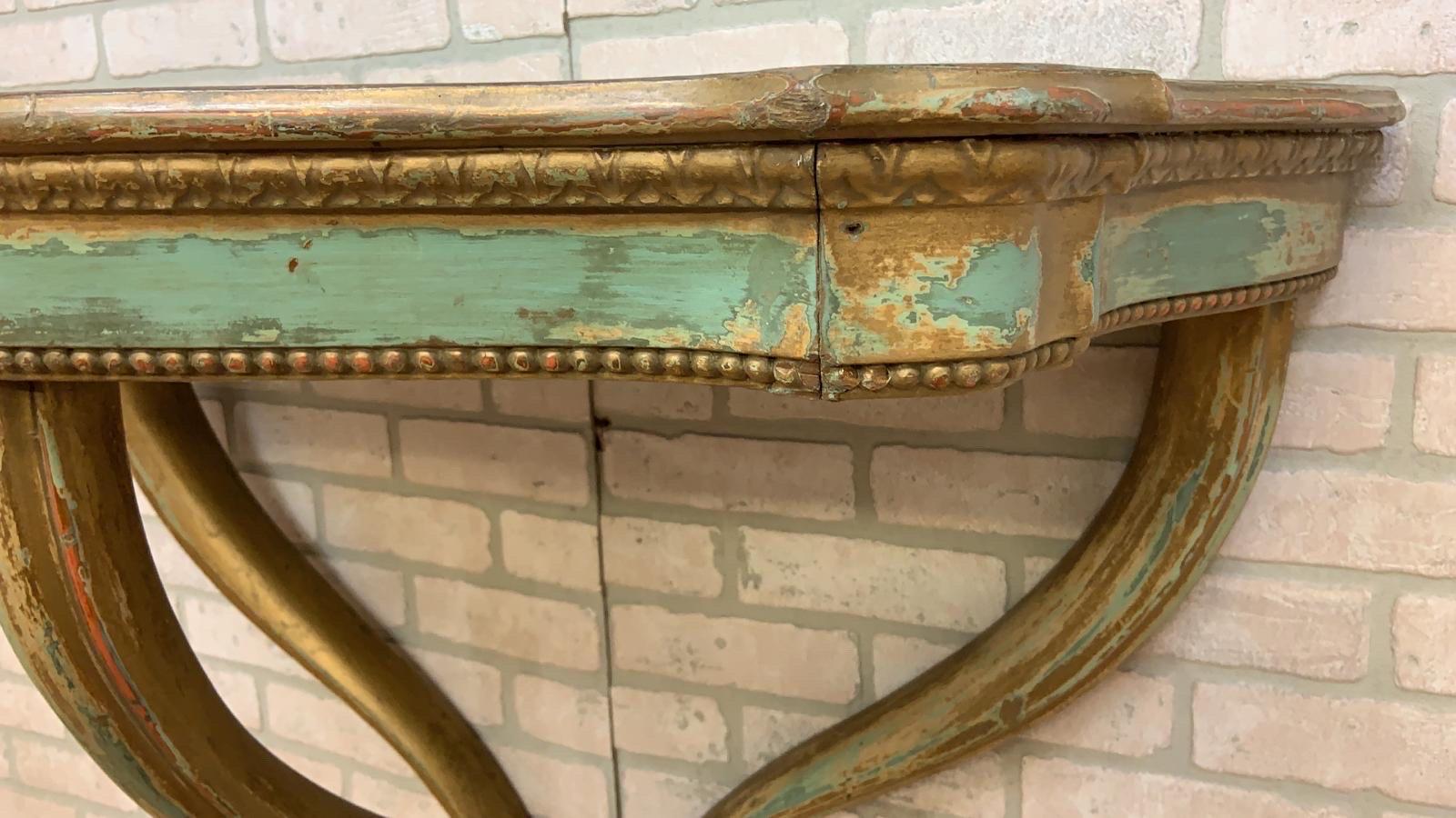Hollywood Regency Vintage Italian Florentine Gilt Wall Hanging Demilune Console Shelf Table, Pair