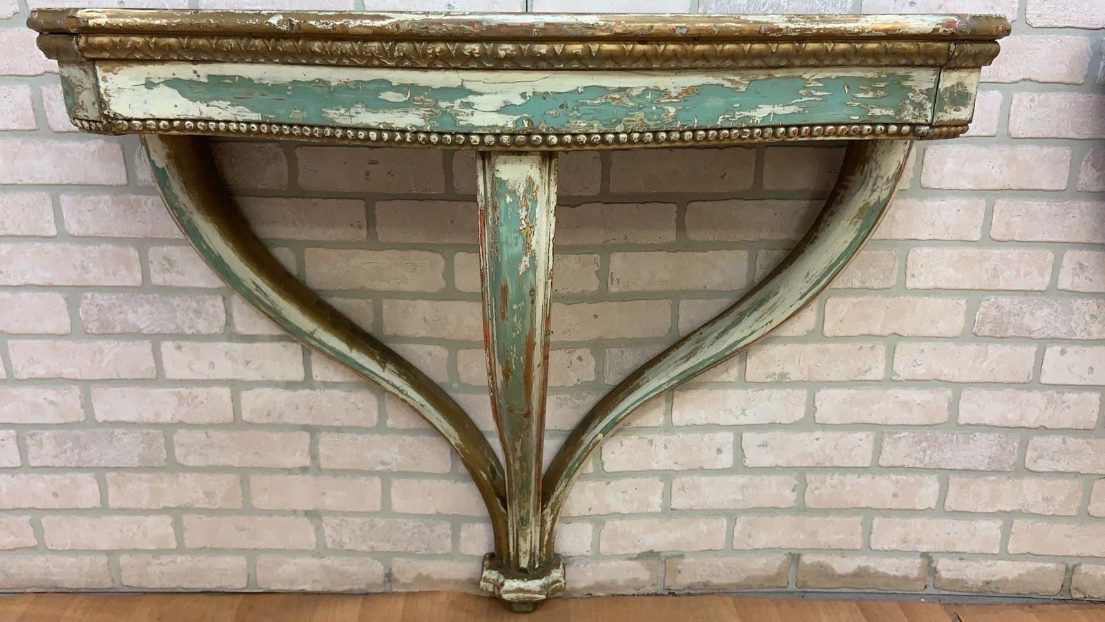 Vintage Italian Florentine Gilt Wall Hanging Demilune Console Shelf Table, Pair In Good Condition In Chicago, IL
