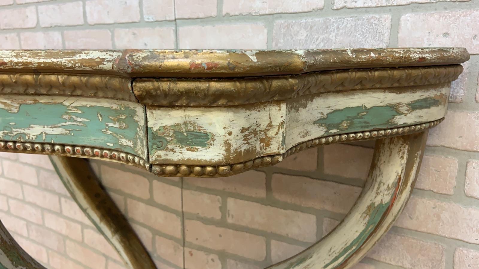 Mid-20th Century Vintage Italian Florentine Gilt Wall Hanging Demilune Console Shelf Table, Pair