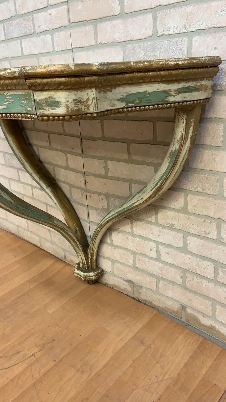 Vintage Italian Florentine Gilt Wall Hanging Demilune Console Shelf Table, Pair 1