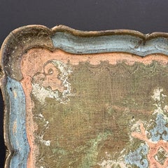 Vintage Italian Florentine Gilt Wood Painted Rectangular Tray